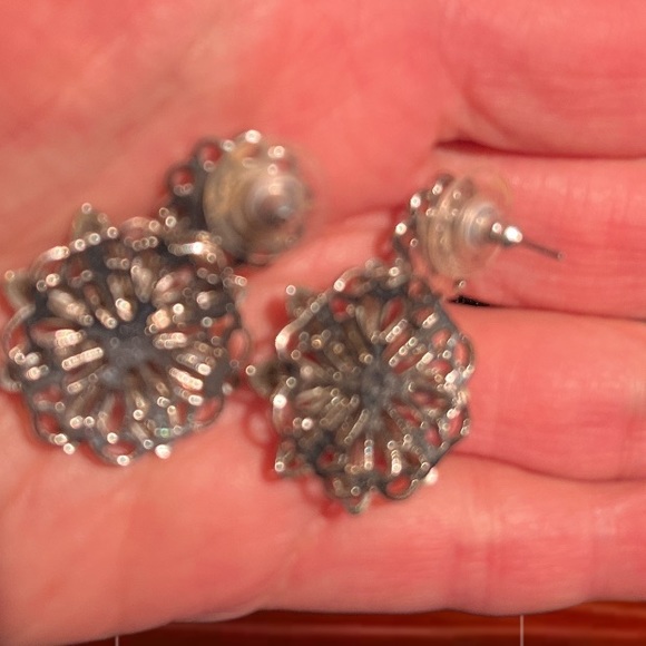 Carolee Silver Crystal Flower Pierced Dangle Earrings - Picture 2 of 5